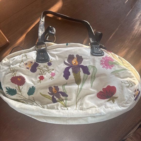 Vintage Y2K Anthropologie Nest Floral Embroidered Canvas Weekender Bag Boho Tote - Picture 4 of 4